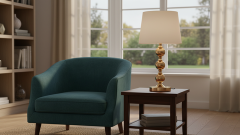 Modern Table Lamp with Shiny Gold Spherical Base