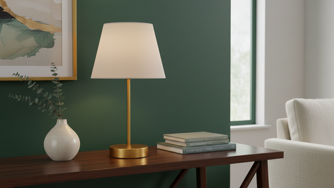 Gold Table Lamp With Beige Cotton Shade