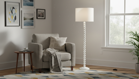 Stylish White Wooden Floor Lamp