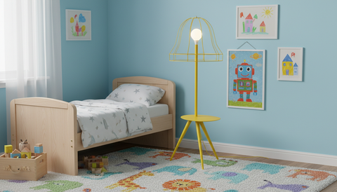 Yellow Wireframe Table & Floor Lamp