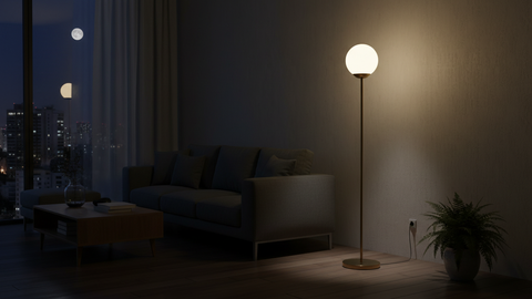 Elegant Golden Floor Lamp with Glass Ball