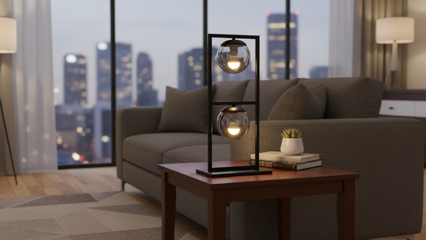 Modern Smoked Grey Glass Balls Table Lamp