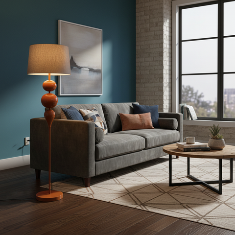 Modern Steel Copper Brown Floor Lamp with gray shade