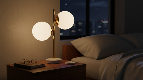 Marble Table Lamp with Gold Metal and Glass