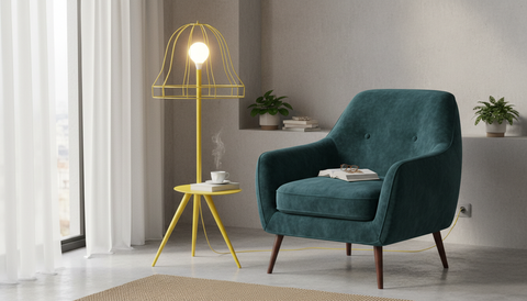 Yellow Wireframe Table & Floor Lamp