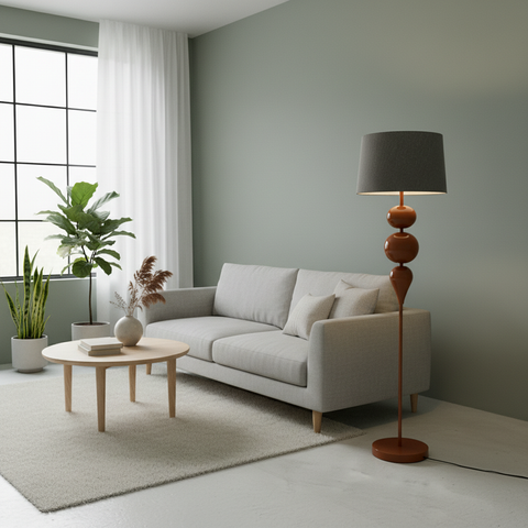 Modern Steel Copper Brown Floor Lamp with gray shade