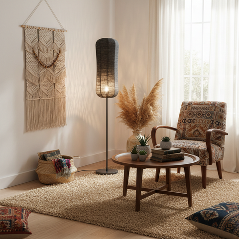 Minimalist Fabric & Wire-Shade Lamp