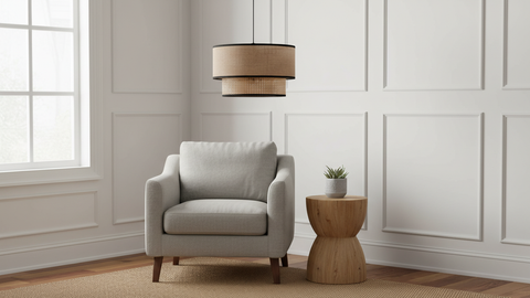 Modern Rattan Beige Shaded Pendent