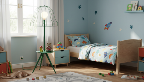 Green Wireframe Table & Floor Lamp