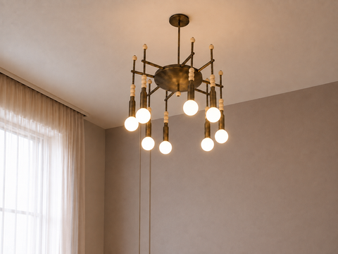 Luxury bronze ceiling chandelier with travertine balls