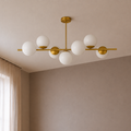 Gold Track Chandelier with 7 Opal Globes