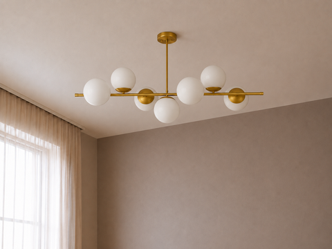 Gold Track Chandelier with 7 Opal Globes