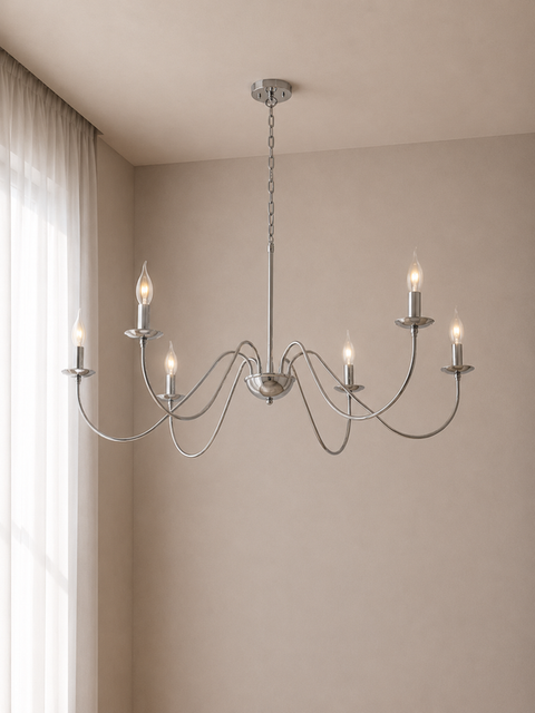 Contemporary Silver Candle-Style Chandelier