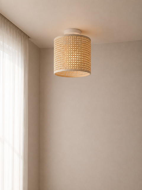 Boho Handcrafted Rattan Flush Mounted Ceiling