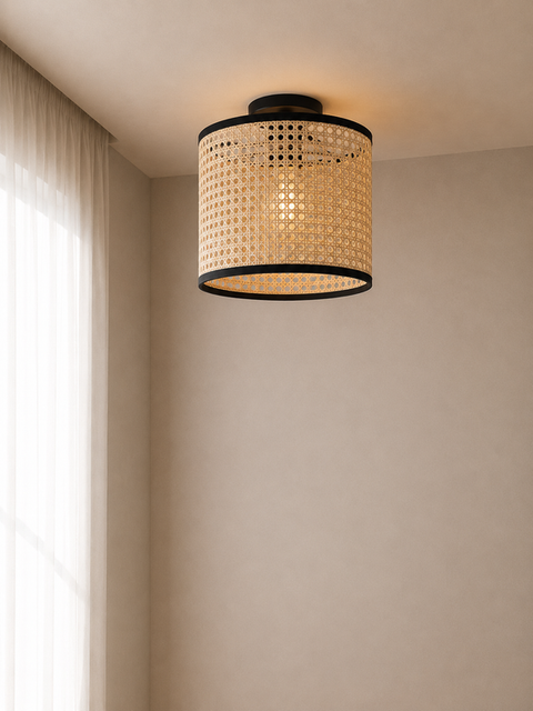 Boho Handcrafted Rattan Flush Mounted Ceiling
