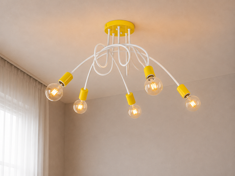 Modern White & Yellow Branched Chandelier