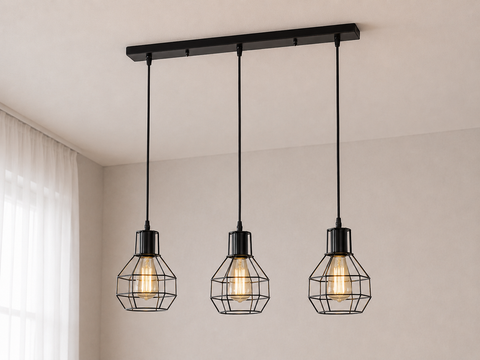Industrial Black Triple Pendant