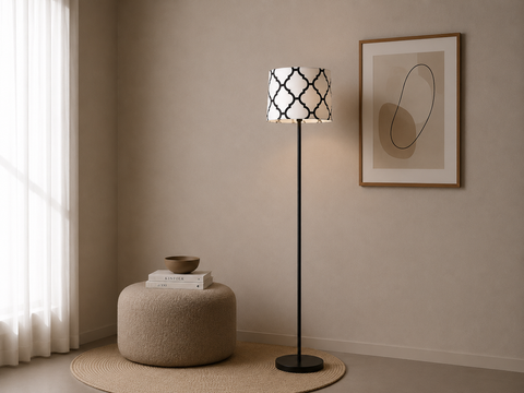 Stylish Printed White & Black Torchiere
