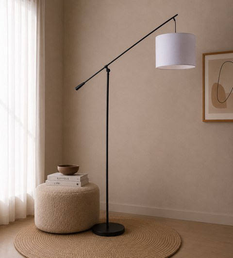 Modern Slim Black & White Arm Floor Lamp