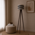 Boho Stripped Black & White Tripod Floor Lamp