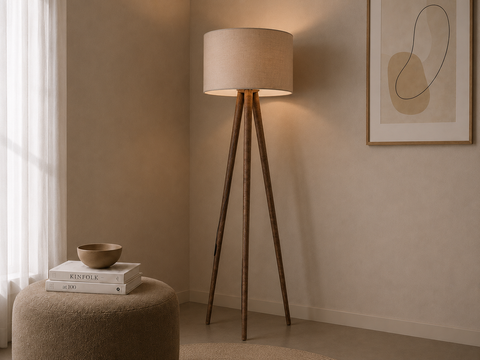 Boho Beige Tripod Floor Lamp