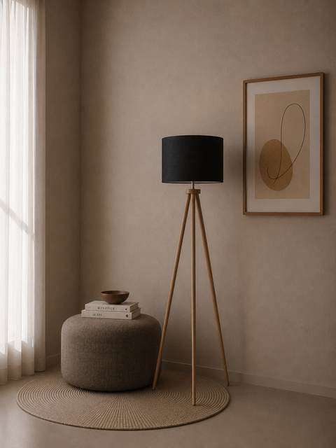 Boho Wooden Tripod Floor Lamp