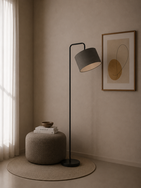 Contemporary Velvet-Shaded Floor Lamp