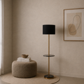 Modern Black & Gold Floor Lamp with Marble Shelf