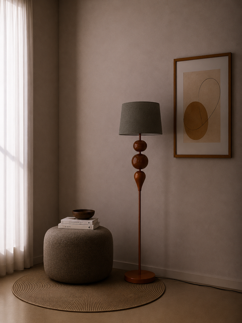 Modern Steel Copper Brown Floor Lamp with gray shade