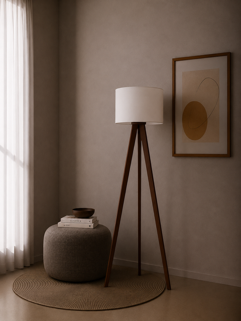 Wooden Brown Tripod Floor Lamp