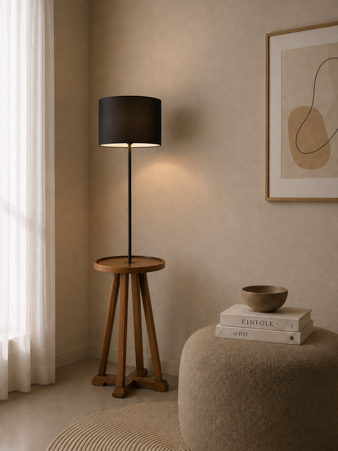 Wooden Floor Lamp with Table