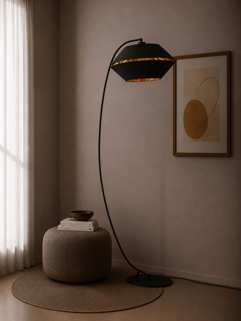 Black Arc with 2 half circle Shade Floor Lamp