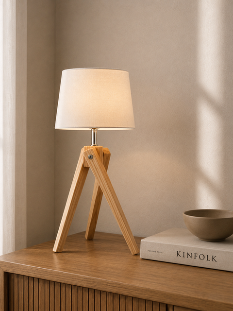 Wooden White Tripod Table Lamp