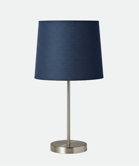 Modern Silver Table Lamp with Navy Shade