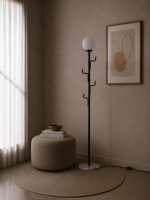 Modern Black Floor Lamp with Hooks
