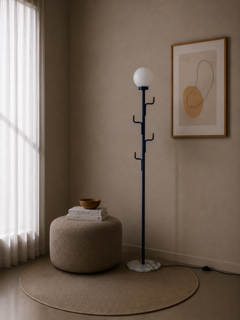 Modern Navy Blue Floor Lamp With Hooks