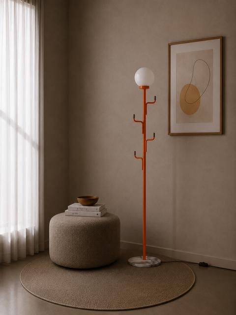 Modern Orange Floor Lamp with Hooks