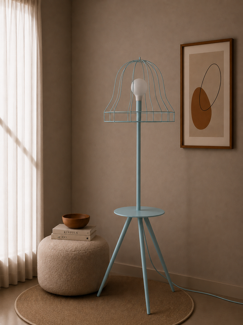 Baby Blue Wireframe Table & Floor Lamp
