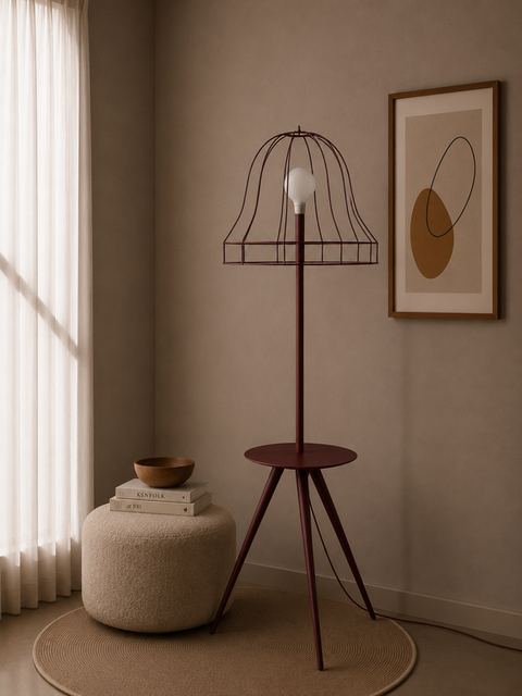 Burgandy Wireframe Table & Floor Lamp