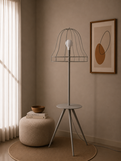 Grey Wireframe Table & Floor Lamp