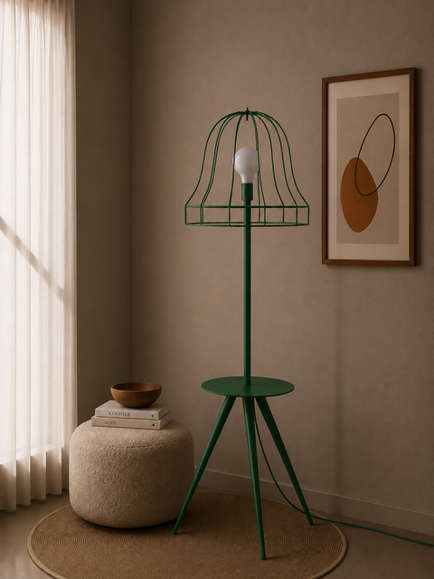 Green Wireframe Table & Floor Lamp