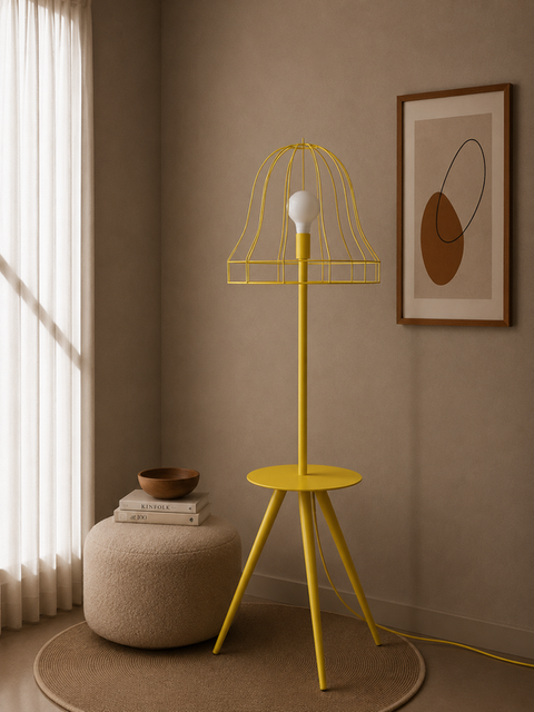 Yellow Wireframe Table & Floor Lamp