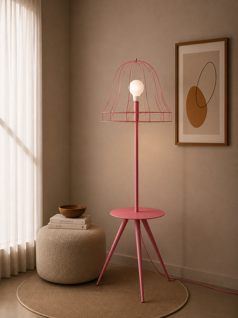 Pink Wireframe Table & Floor Lamp
