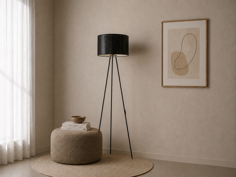Modern Tripod Floor Lamp with Leather Shade