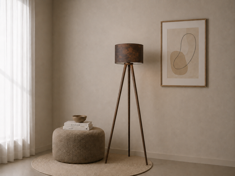 Modern Tripod Floor Lamp with Leather Shade