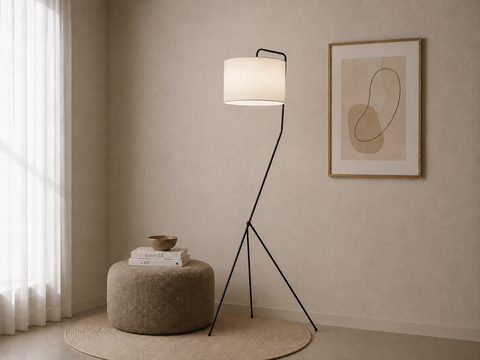 Tripod Cotton Shaded Floor Lamp
