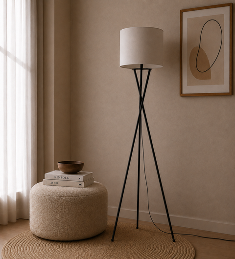 Minimalist Tripod Cotton Shaded Floor Lamp