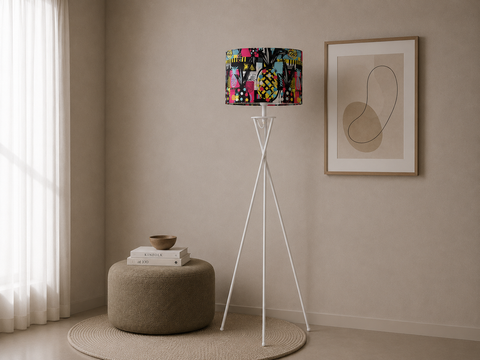 Printed Shade Tripod  Floor Lamp