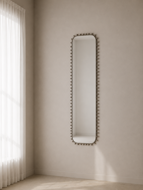 Large Arched Metal Beaded Leaner Mirror