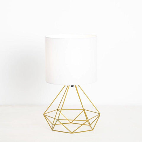 Modern Gold Geometric Table Lamp With Cotton Shade